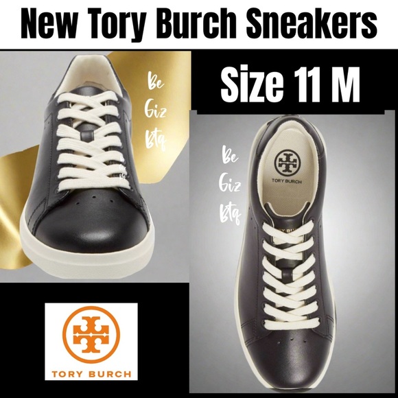 NWT Tory Burch Authentic Howell Chevron Leather Lace Up Sneaker Black Size 11 M